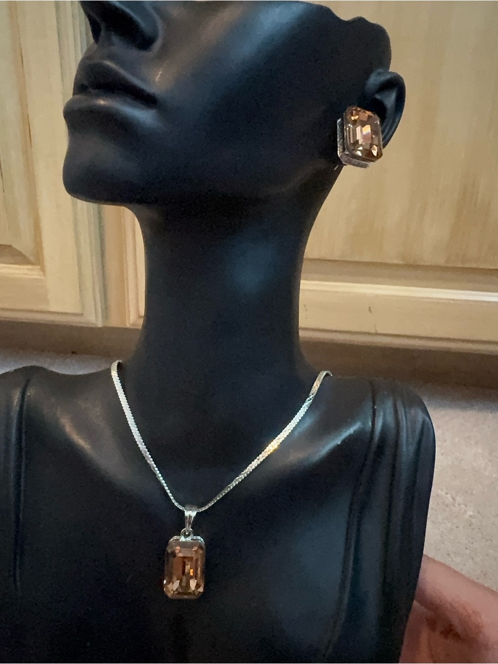 Gold-Tone Necklace with Amber Crystal Pendant - Women's Jewelry
